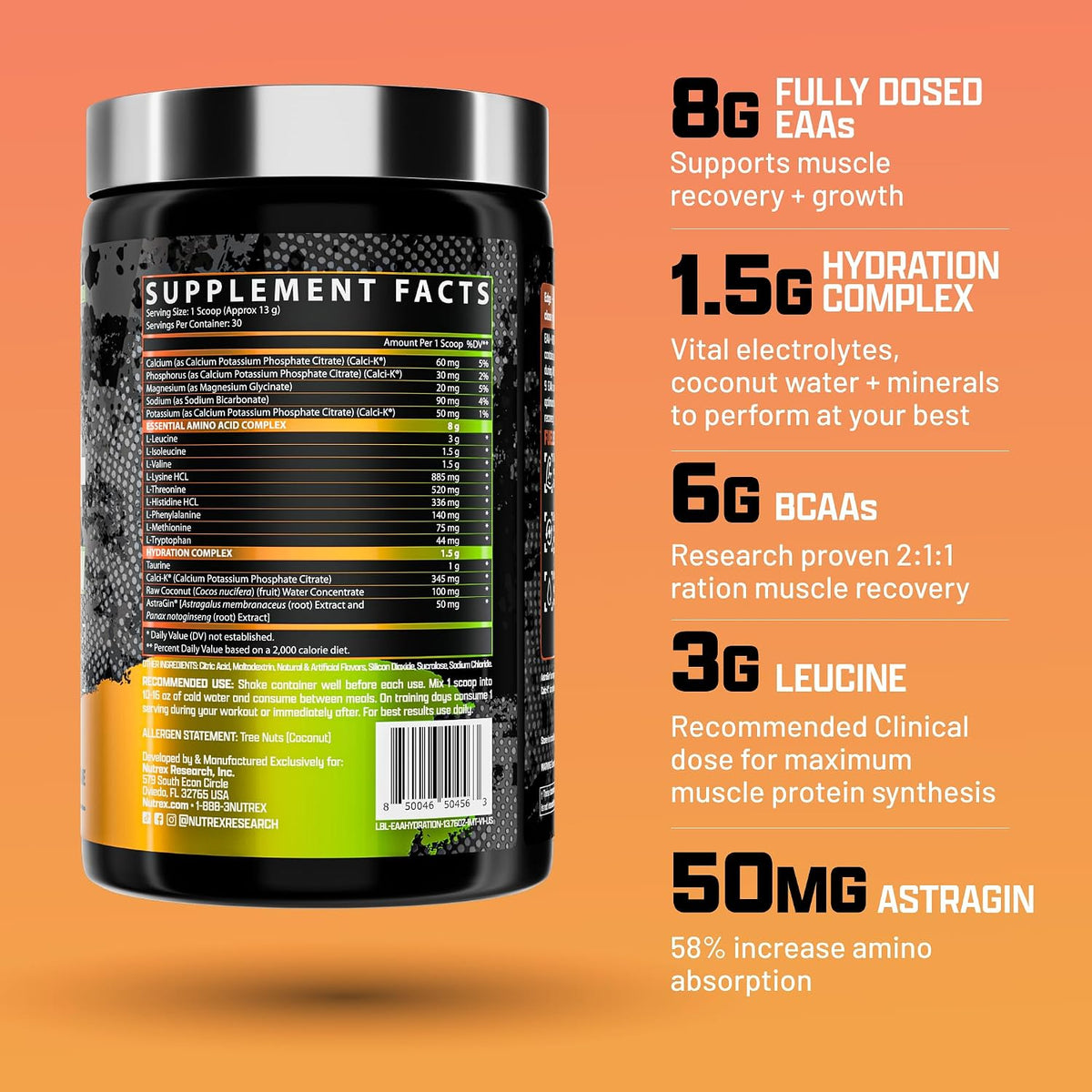 Nutrex Research EAA Hydration - 8g EAAs + BCAAs with Electrolytes, Mango, 30 Servings - görsel 2