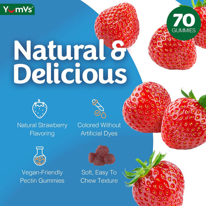 YUM-V'S B Complex Gummies with Vitamin C – Strawberry Flavour – 70 Count