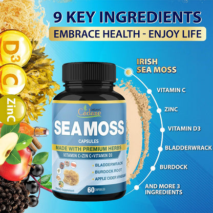 Organic Cadane Irish Sea Moss & Vitamin C, D3 and Zinc Capsules (2-Pack)