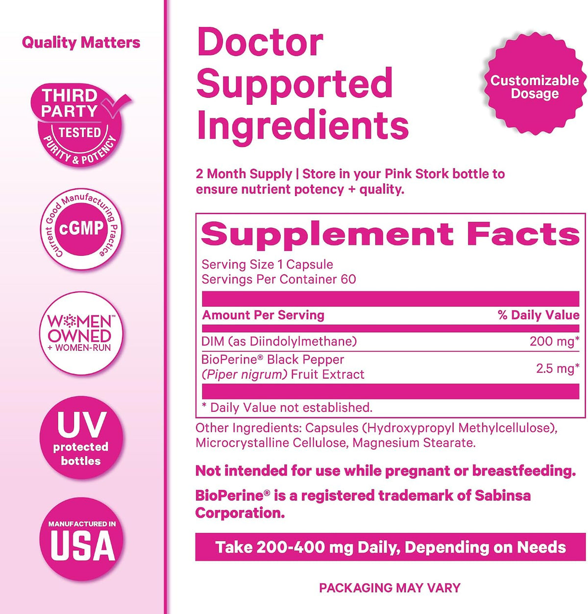 Pink Stork DIM Supplement for Women, 60 Capsules – DIM 200mg with BioPerine for Hormone Balance - görsel 6