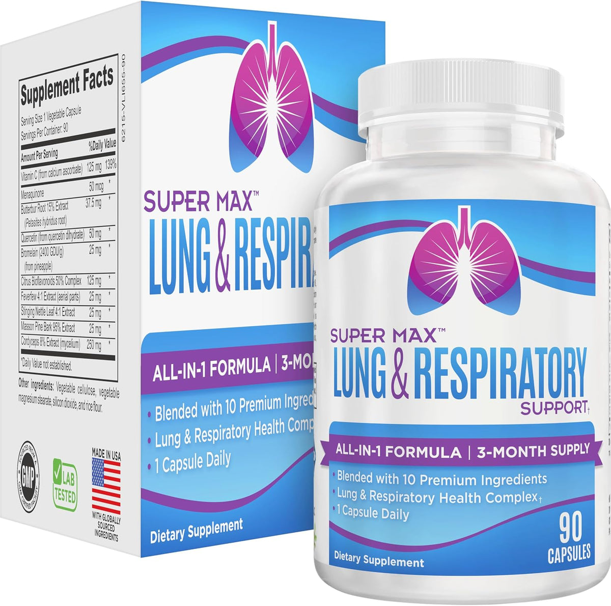 Elevate Recovery Lung & Respiratory Support Supplement - 10-in-1 Formula, 90 Capsules (3-Month Supply) - görsel 1