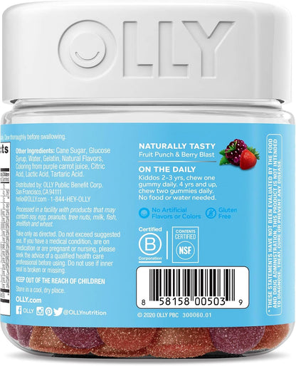 OLLY Kids Multivitamin + Probiotic Gummy, Vitamins A, C, D, E, B, Zinc, Probiotics, Chewable Supplement, Berry Flavour, 70 Count (3 Pack)