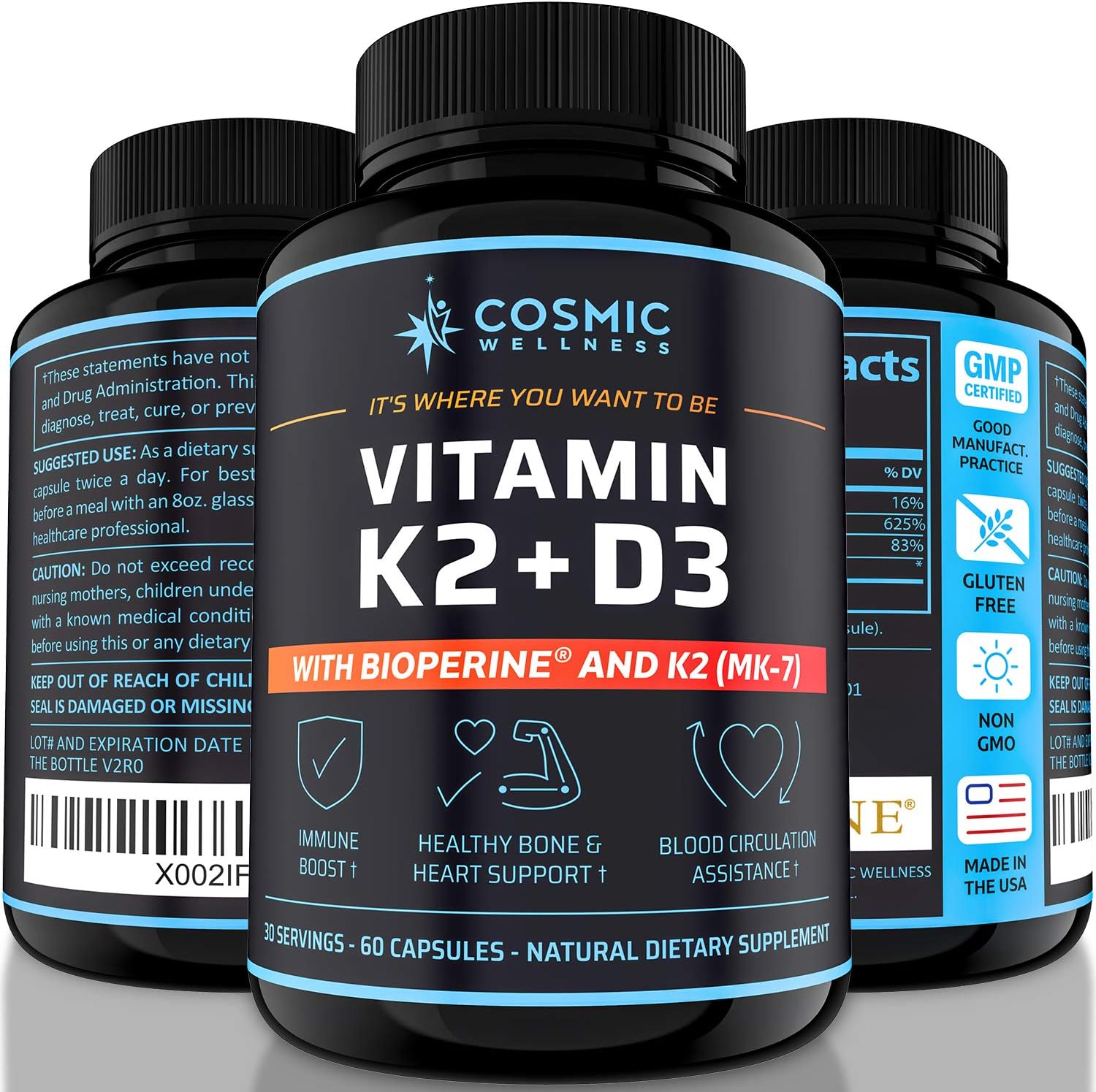 Vitamin D3 K2 MK-7 5000 IU Supplement with BioPerine – for Bone, Heart, and Immune Support - görsel 1