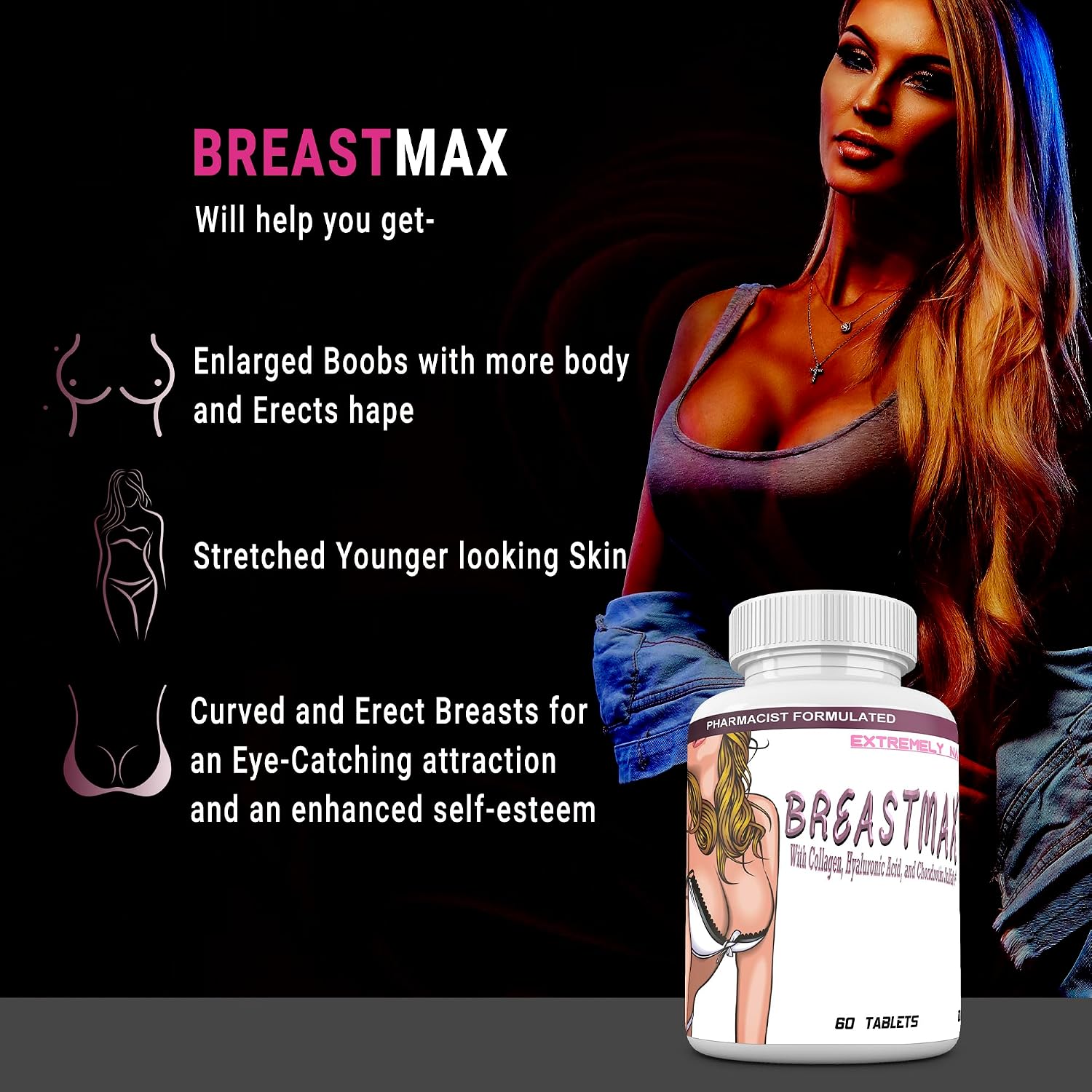 BREASTMAX Breast Enhancement Supplement – Bust Support with Multivitamins, Minerals & Herbs – 60 Tablets - görsel 2