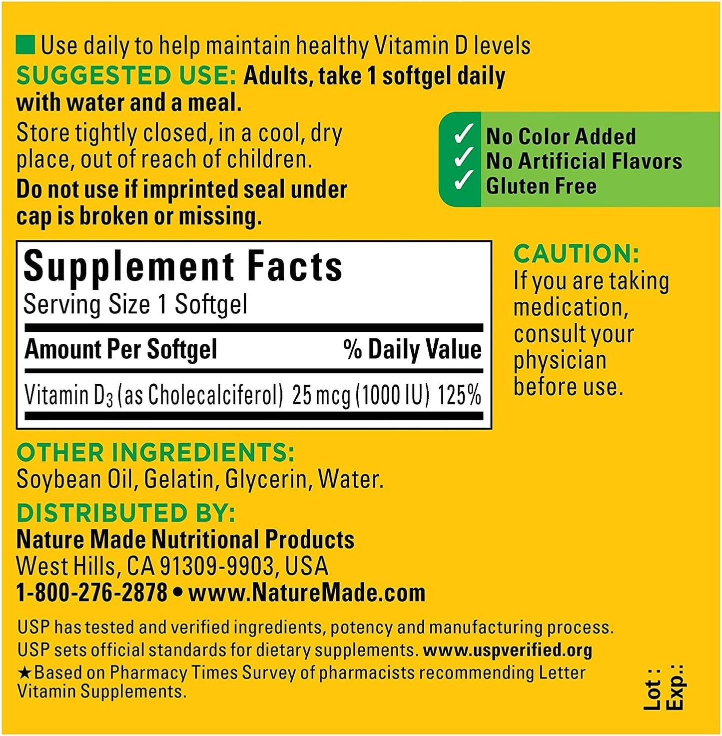 Nature Made Vitamin D3 1000 IU Liquid Softgels, 200 Count (Pack of 2) - görsel 2