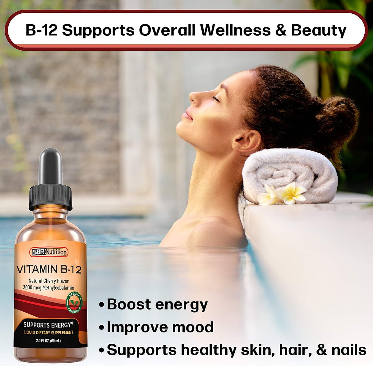 SBR Nutrition Vitamin B12 Sublingual Liquid Drops - Methylcobalamin, 3000mcg, Vegan, Non-GMO - görsel 5