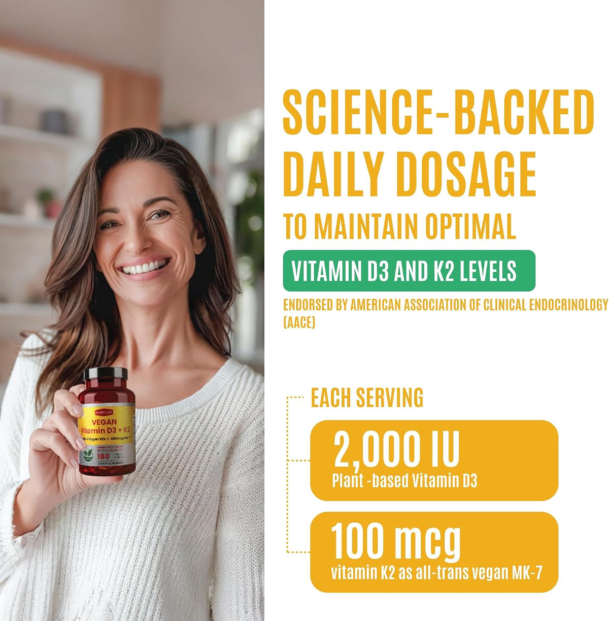 FAMILI+ Vegan Vitamin D3+K2 Soft gel capsule with Coconut MCT Oil – 2000 IU D3 + 100 mcg K2 MK-7, 180 Capsules – Image 4