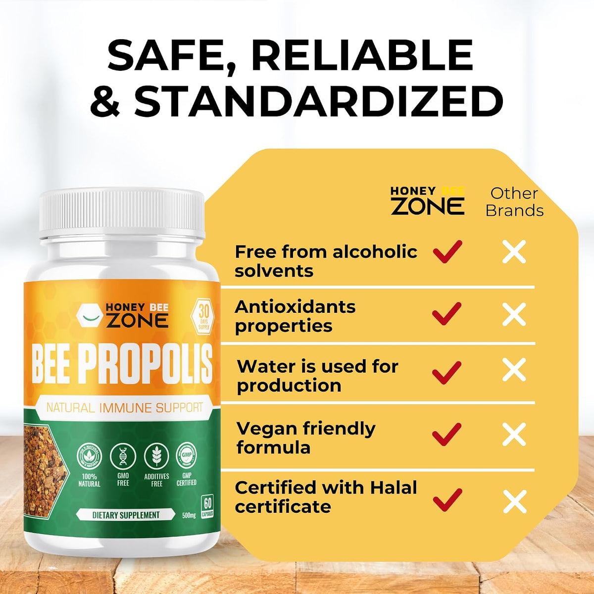 HONEYBEEZONE Bee Propolis Capsules – 100% Natural Immune Support Supplement (60 Veggie Capsules) - görsel 2