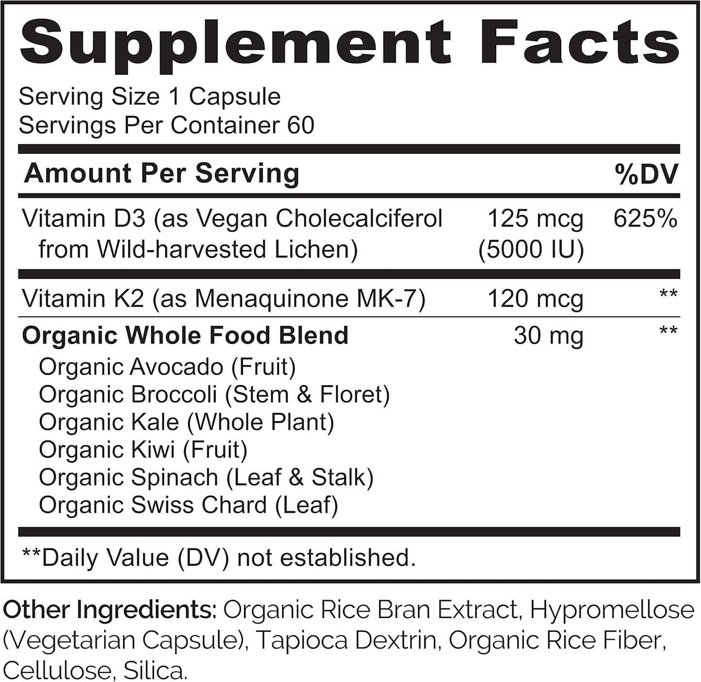 NATURELO Vitamin D3 & K2 - Vegan with Plant-Based D3 from Lichen - Food Supplement for Immune Support, Bone Health, and Heart Health* - Non-GM - Gluten-free - 60 Capsules - görsel 3