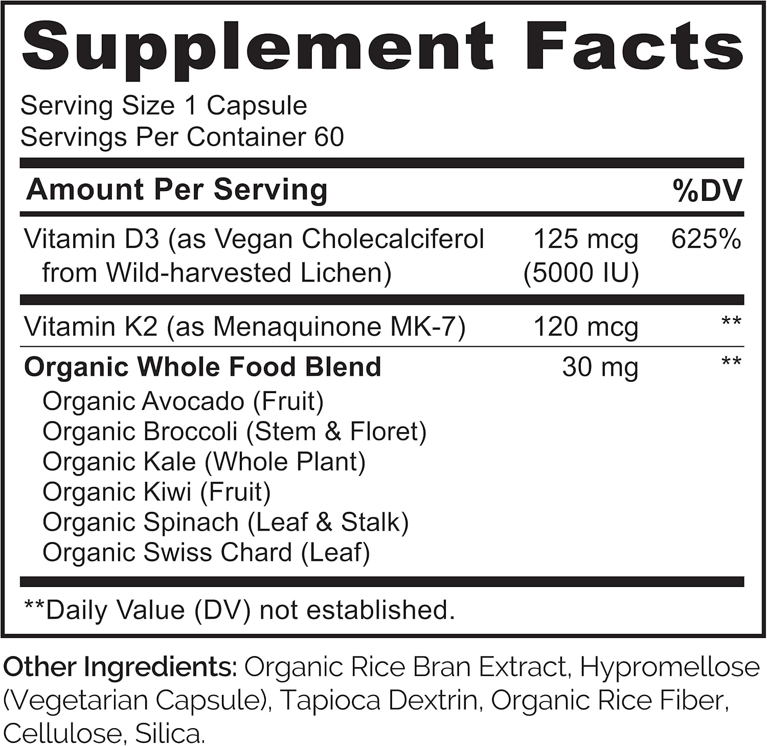 NATURELO Vitamin D3 K2 - Vegan D3 from Lichen with K2 MK-7, 120 Capsules (2-Pack) - görsel 3
