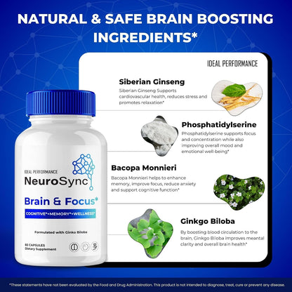 Neuro Sync Capsules - Neuro Sync Advanced Formula Nootropic Supplement Capsules for Nerve and Brain Health Support, NeuroSync Brain and Focus All Natural Support (5 Pack)