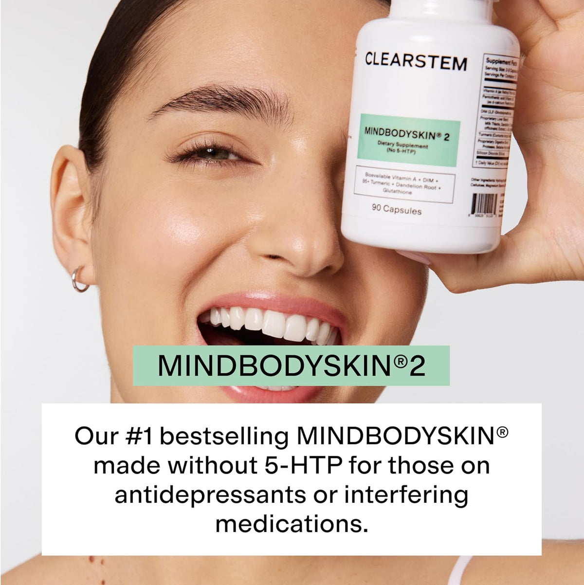 CLEARSTEM - MINDBODYSKIN Hormonal Acne Supplement (No 5-HTP) - Natural DIM Supplement - Skin care Vitamins - Hormone Balance, Antioxidants - Gluten-Free, Cruelty-Free - 30 Servings, 90 Capsules - görsel 2