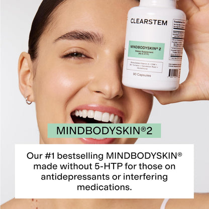 CLEARSTEM - MINDBODYSKIN Hormonal Acne Supplement (No 5-HTP) - Natural DIM Supplement - Skin care Vitamins - Hormone Balance, Antioxidants - Gluten-Free, Cruelty-Free - 30 Servings, 90 Capsules