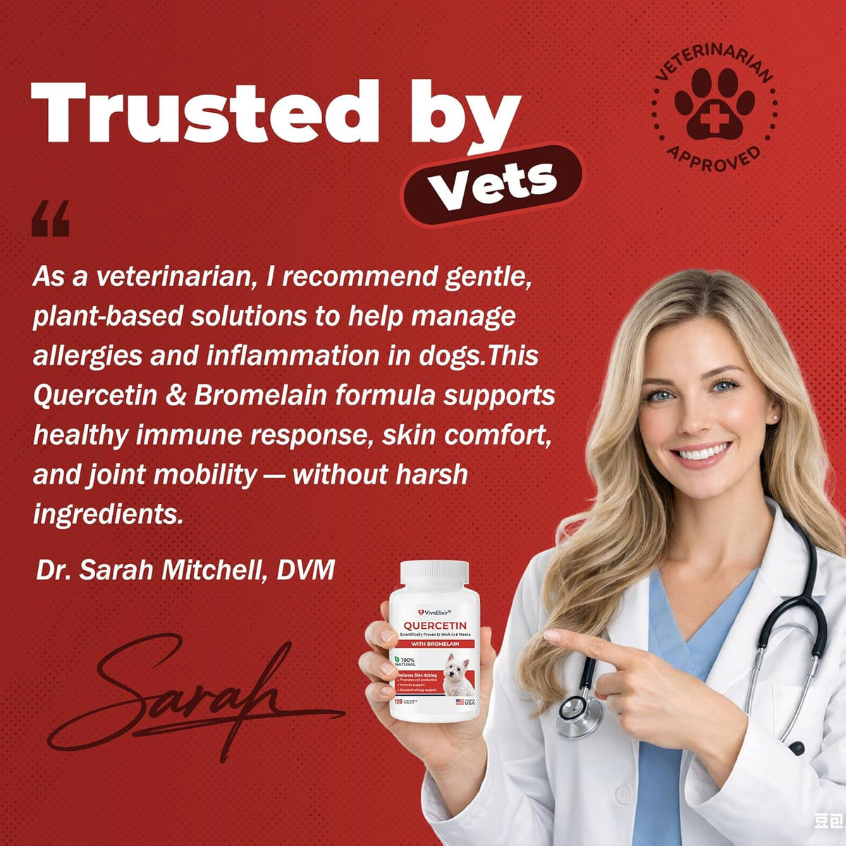 Quercetin & Bromelain Tablets for Dogs – for Skin Allergies, Atopic Dermatitis, Ear Infections & Joint Stiffness – Immune & Anti-Inflammatory Support – Vet-Formulated - görsel 5