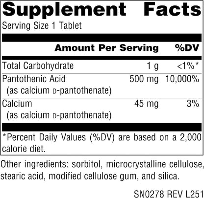 Source Naturals Pantothenic Acid 500mg – Vitamin B-5 Supplement, 200 Vegetarian Tablets