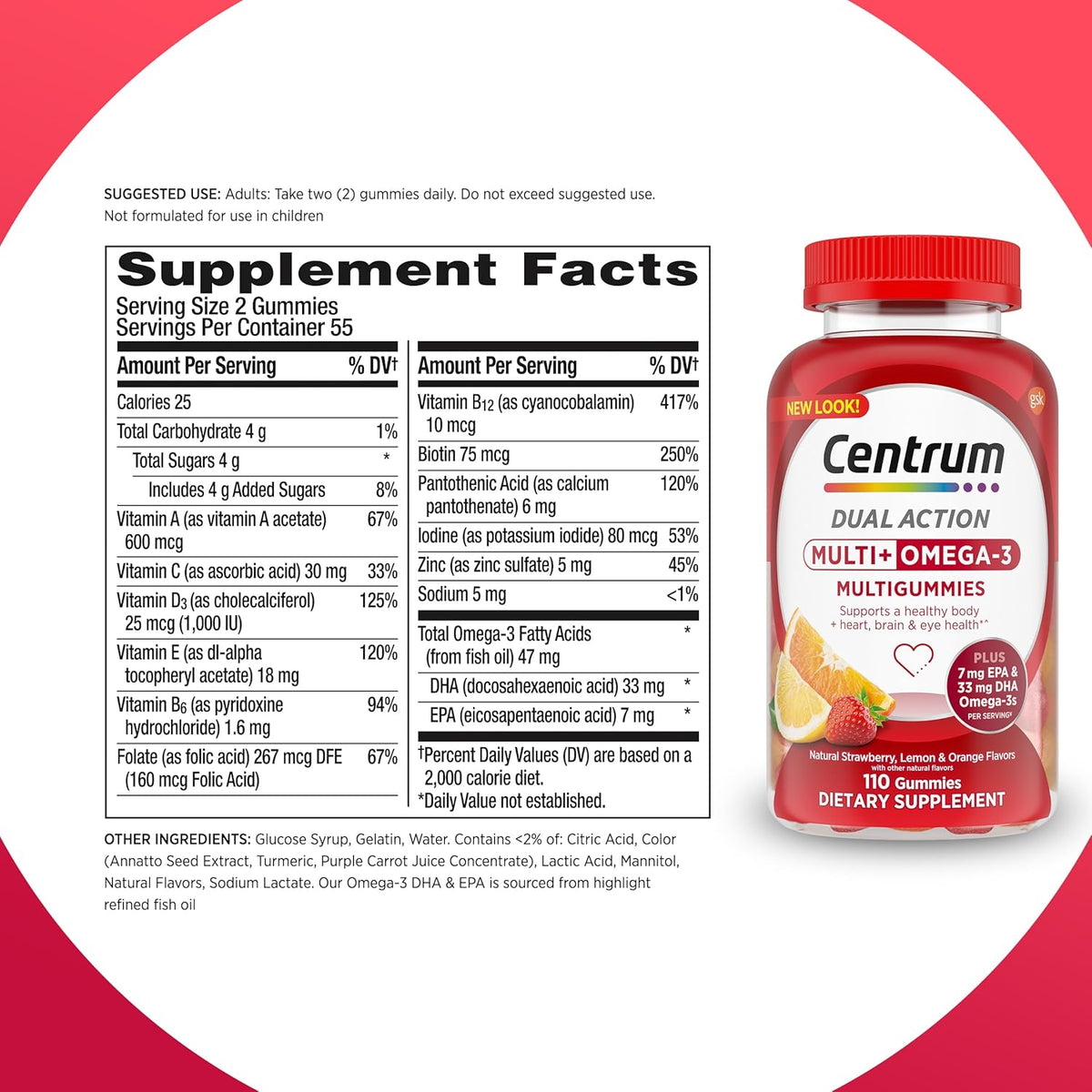 Centrum MultiGummies Multi+ Omega 3 Dual Action Adult Multivitamin Gummies, 110 Count - görsel 9