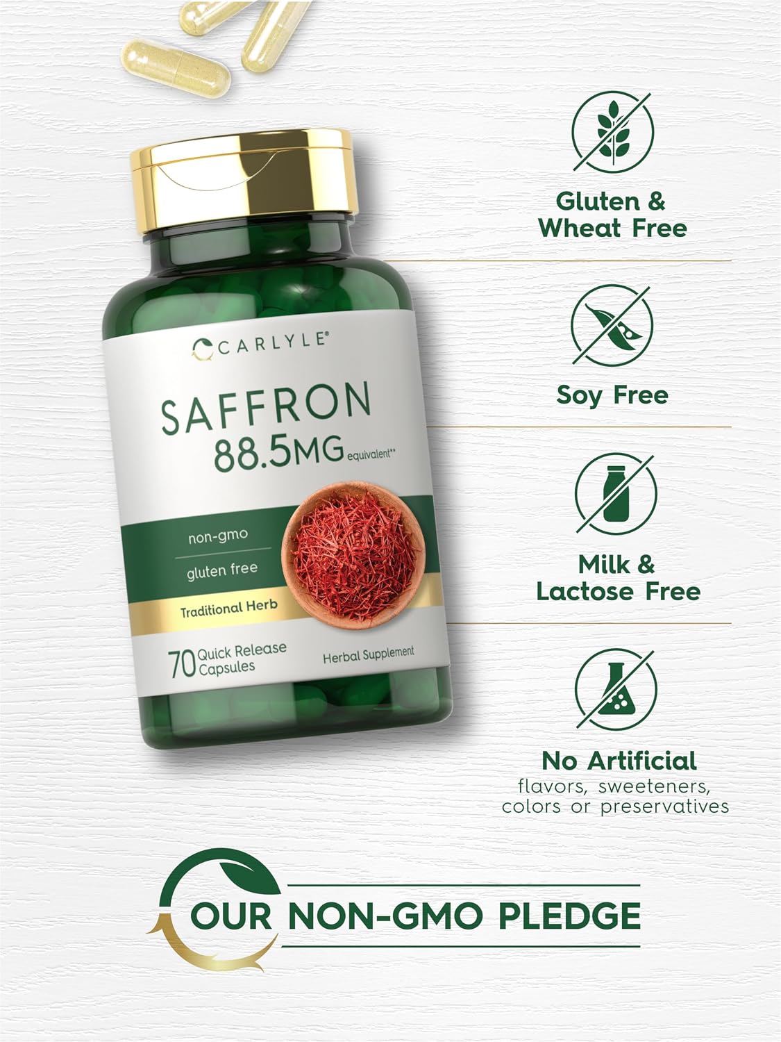 Carlyle Saffron Extract Supplement - 70 Capsules, Non-GM, Gluten-free - görsel 5