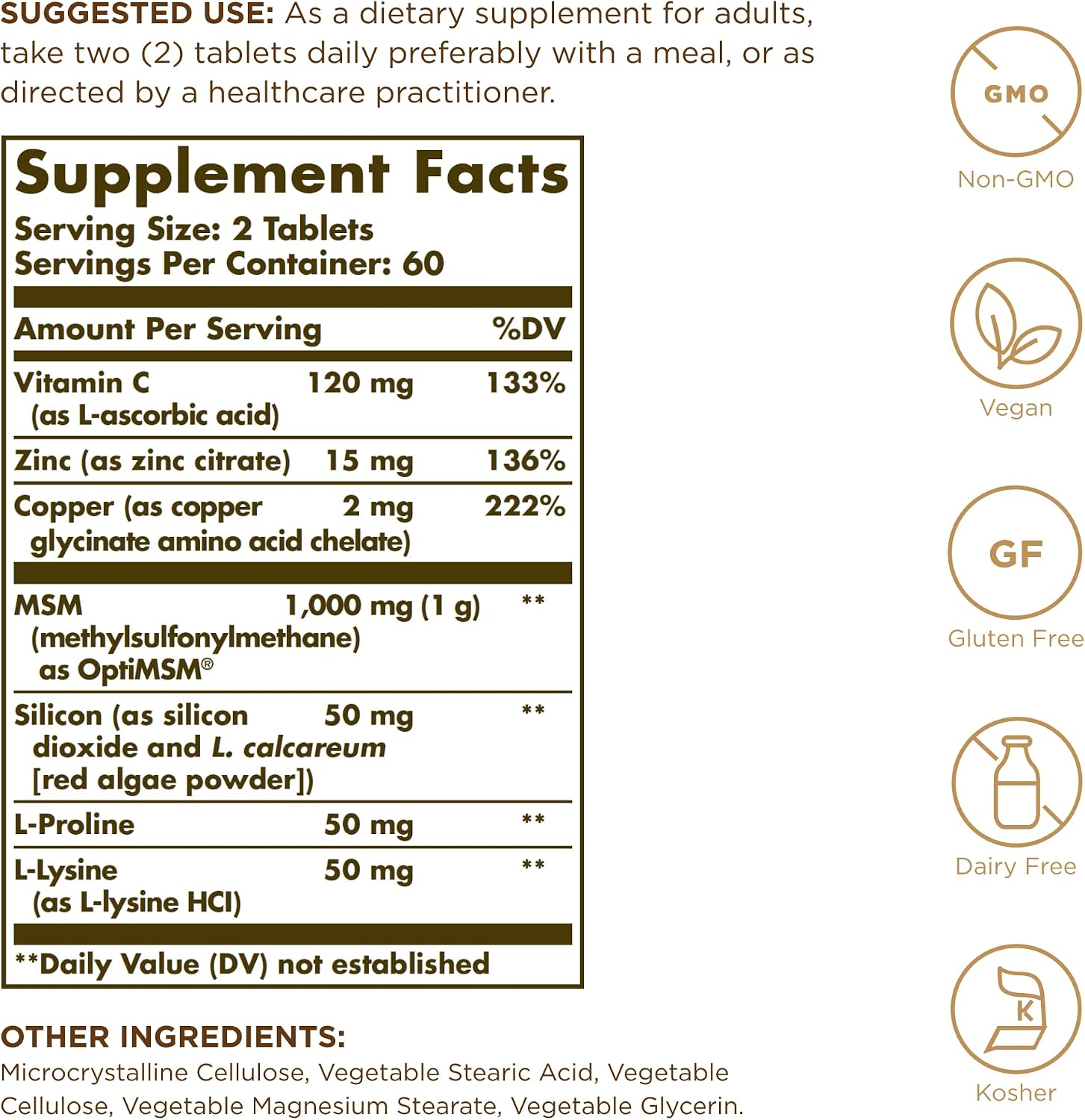 Solgar Skin, Nails & Hair – Advanced MSM Formula – 120 Tablets - görsel 2