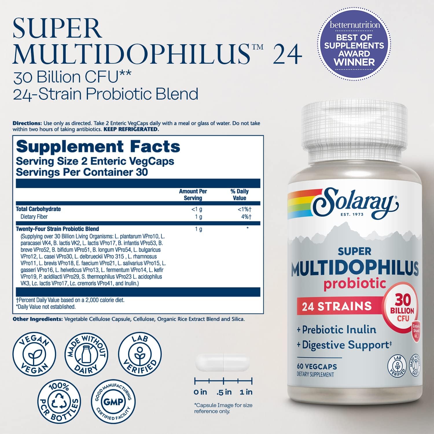 SOLARAY Multidophilus 24 Strain Probiotic 30 Billion CFU - 60 Veg Capsules - görsel 3