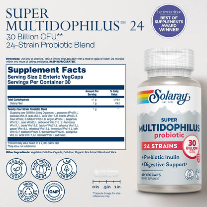 SOLARAY Multidophilus 24 Strain Probiotic 30 Billion CFU - 60 Veg Capsules