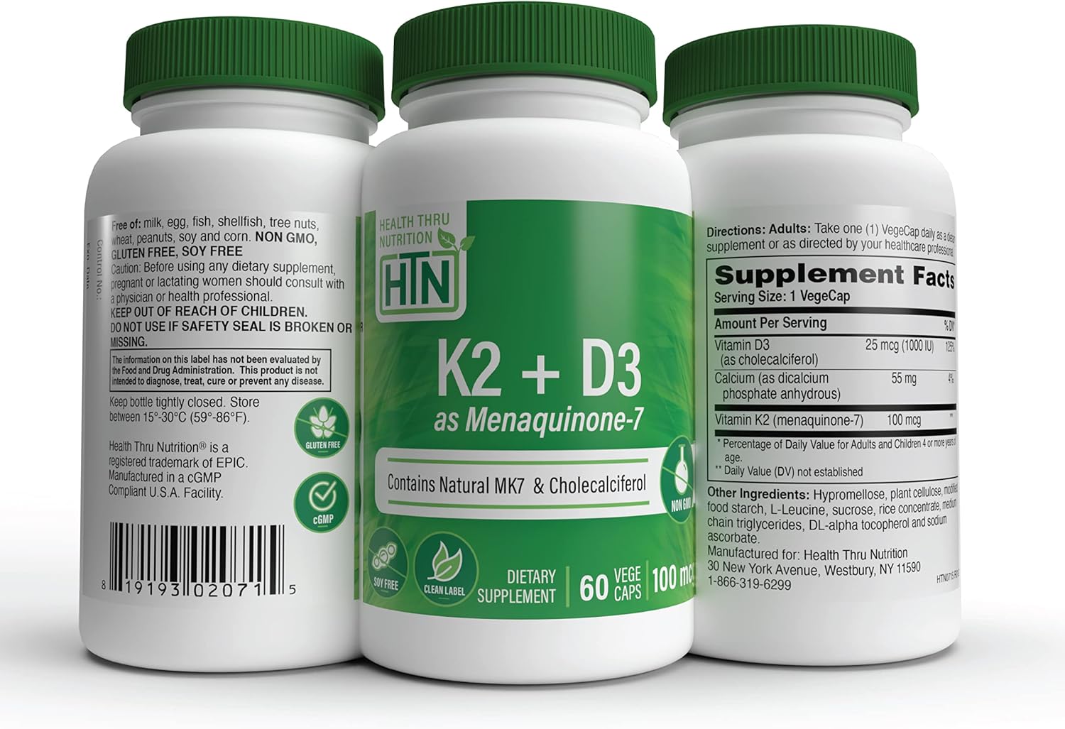 Advanced K2 (MenaQ7) 100 mcg with Vitamin D3 1000 IU, 60 Veggie Capsules - görsel 5