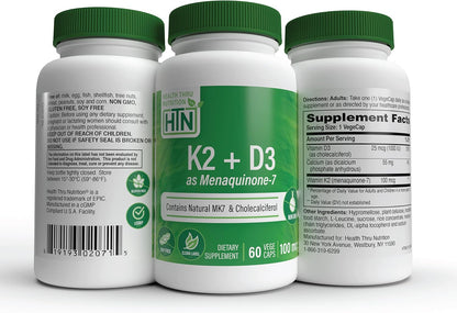 Advanced K2 (MenaQ7) 100 mcg with Vitamin D3 1000 IU, 60 Veggie Capsules