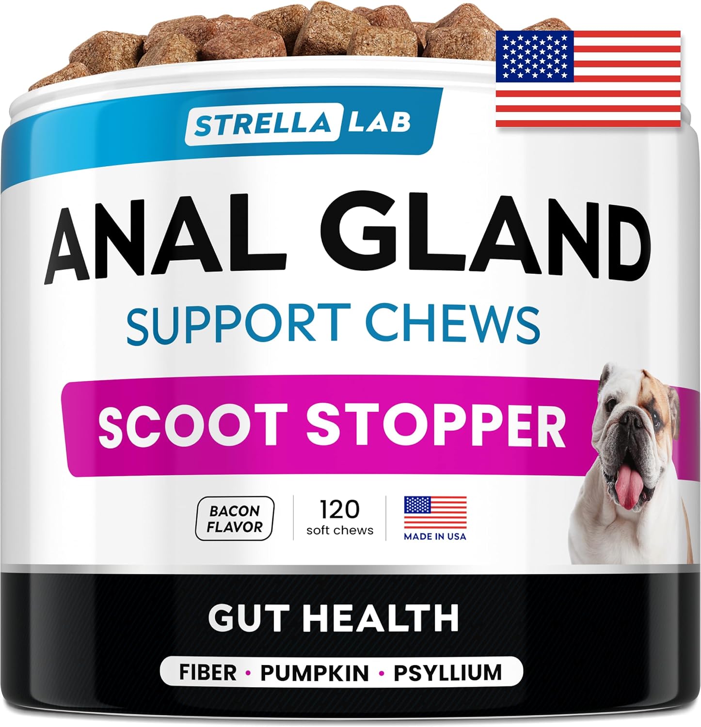 STRELLALAB Anal Gland Support Chews - Scooting Support - Digestive Enzymes, Prebiotics & Fibre Supplement for Dogs 120 Chews - görsel 1