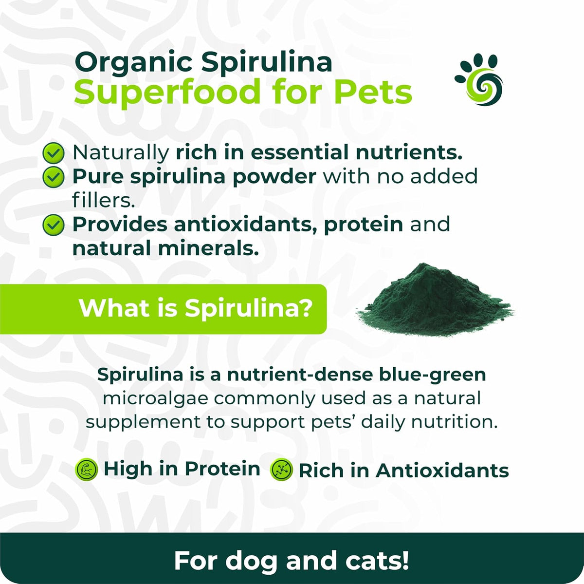 SPIRU PAW Spirulina Powder for Dogs & Cats - Plant-Based Microalgae Food Topper, 3 oz - görsel 2
