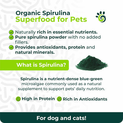 SPIRU PAW Spirulina Powder for Dogs & Cats - Plant-Based Microalgae Food Topper, 3 oz