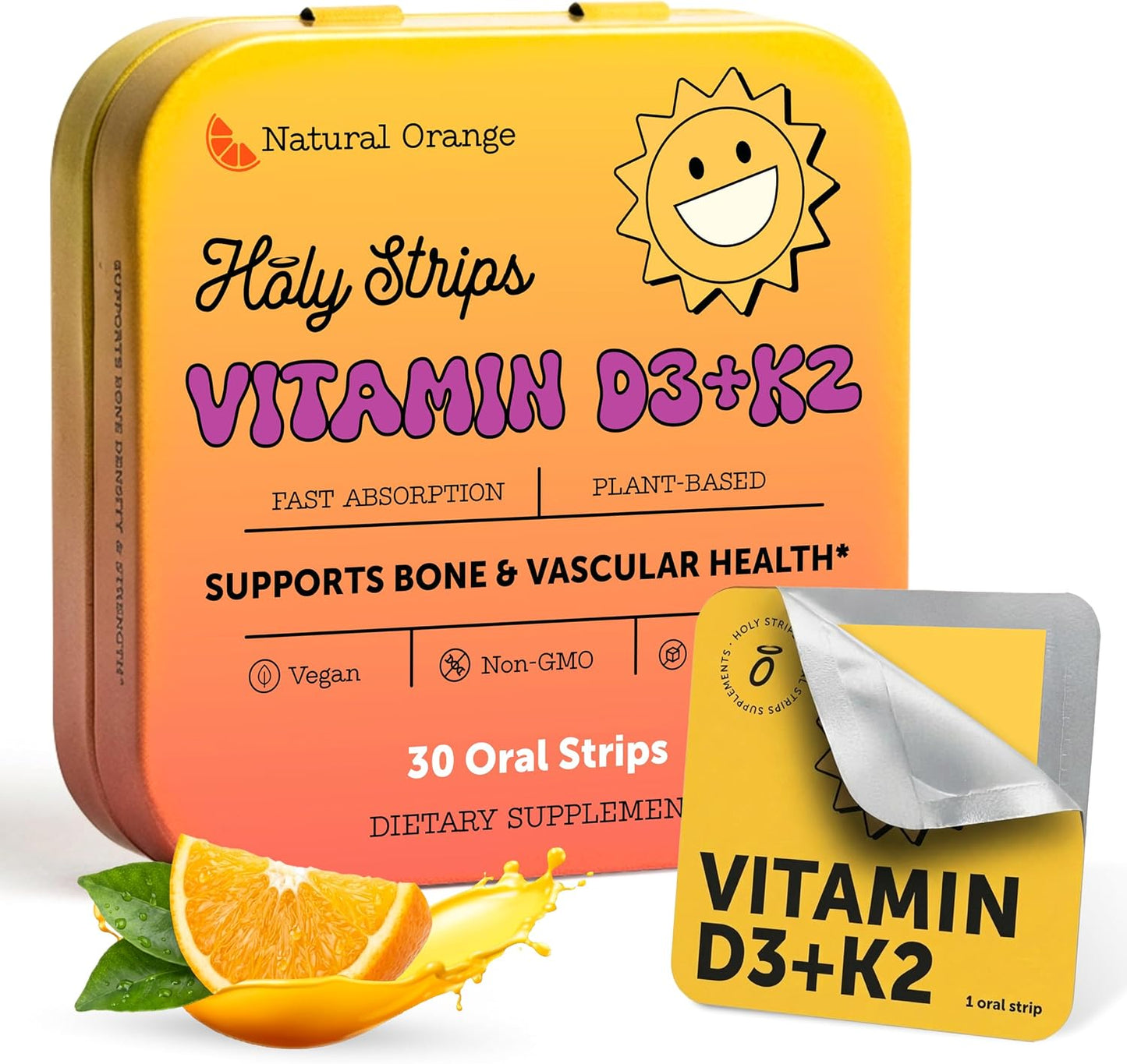 Vitamin D3 K2 Supplement 5000 IU - Fast-Absorbing Oral Strips for Bone and Immune Support - görsel 1