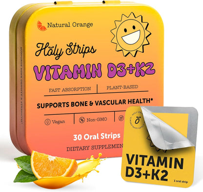 Vitamin D3 K2 Supplement 5000 IU - Fast-Absorbing Oral Strips for Bone and Immune Support