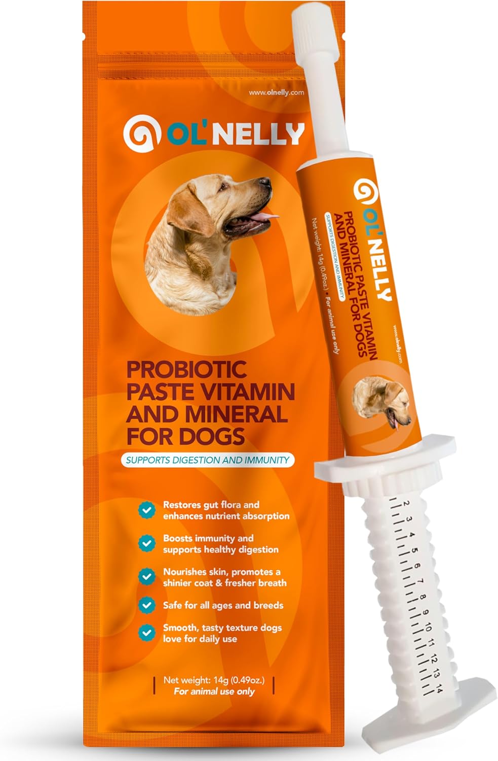 OL’ NELLY Dog Probiotic Paste for Dogs and Cats, 7.2 Billion CFU, Supports Digestive Health with 6-Strain Probiotics + Prebiotic, 14g - görsel 1