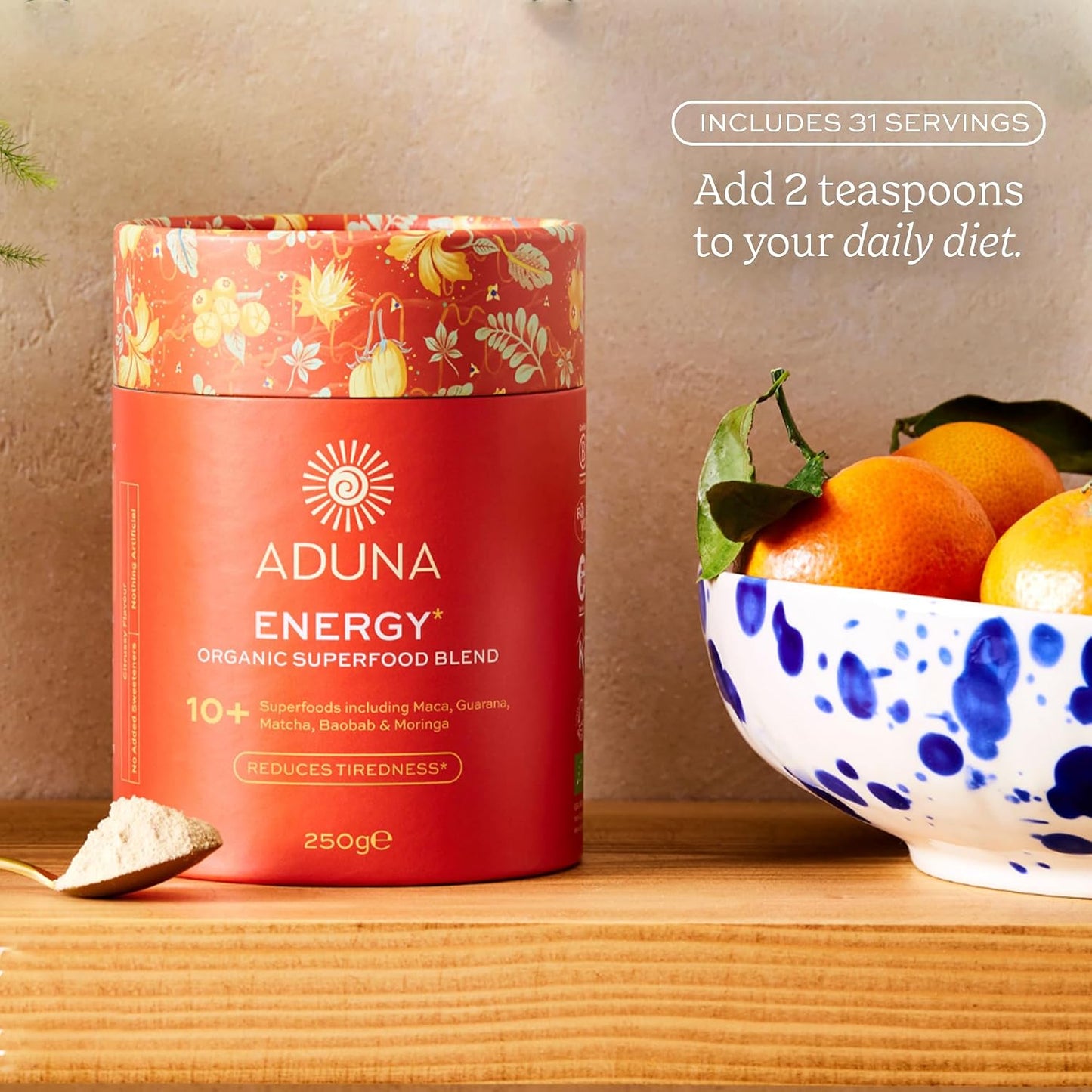 Aduna Organic Energy Superfood Blend - Natural Stir-In Powder with 13 Superfoods, 250g - görsel 6