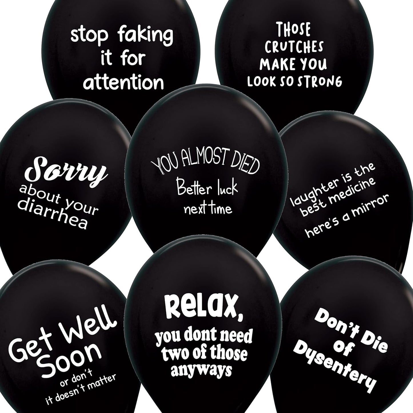 ROFLmart Sickloons Funny Get Well Soon Gift Balloons (Black, 24 Pack) - görsel 1