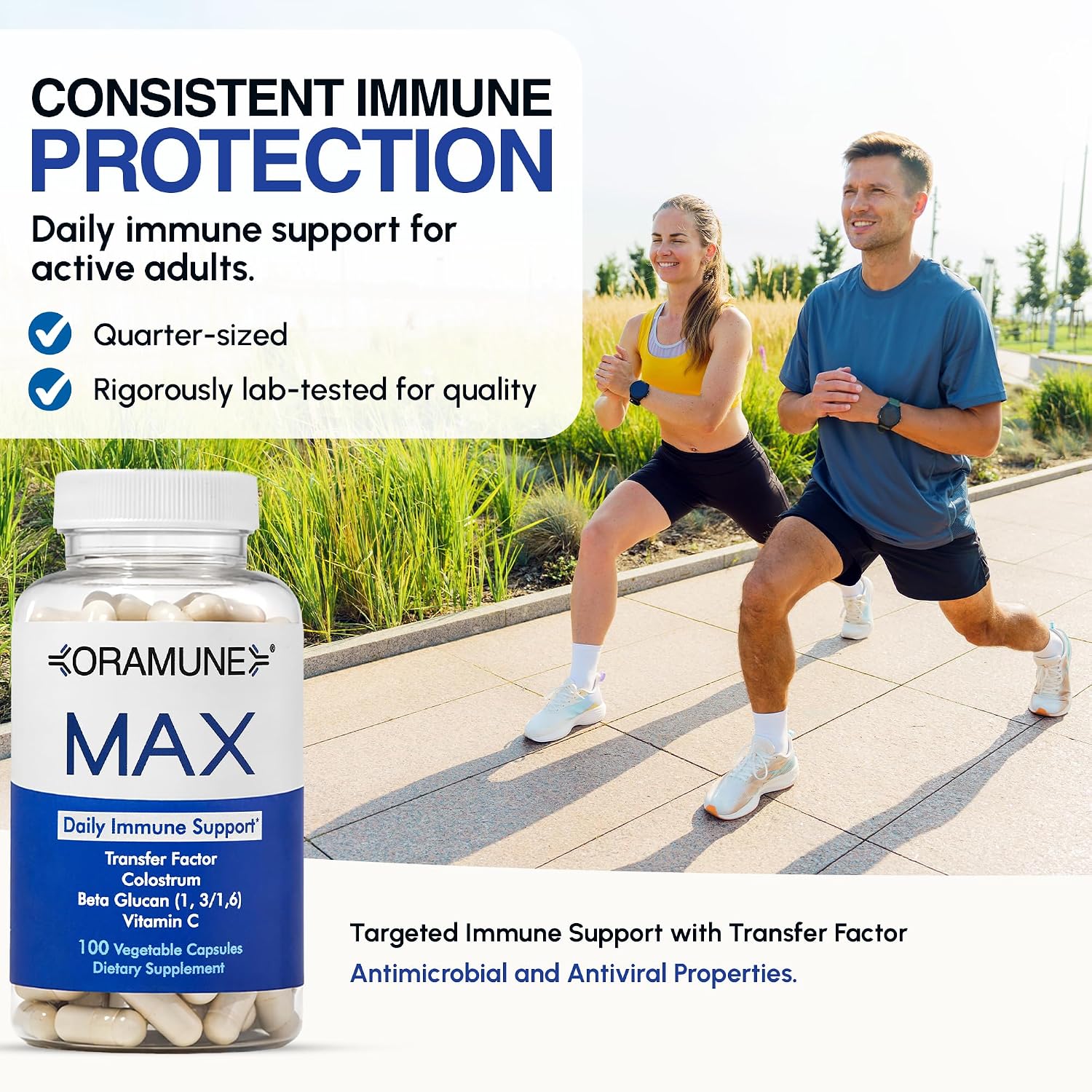 Oramune Max Support Supplement | Transfer Factor, Bovine Colostrum, Beta-Glucan and Vitamin C - 100 Capsules - görsel 2