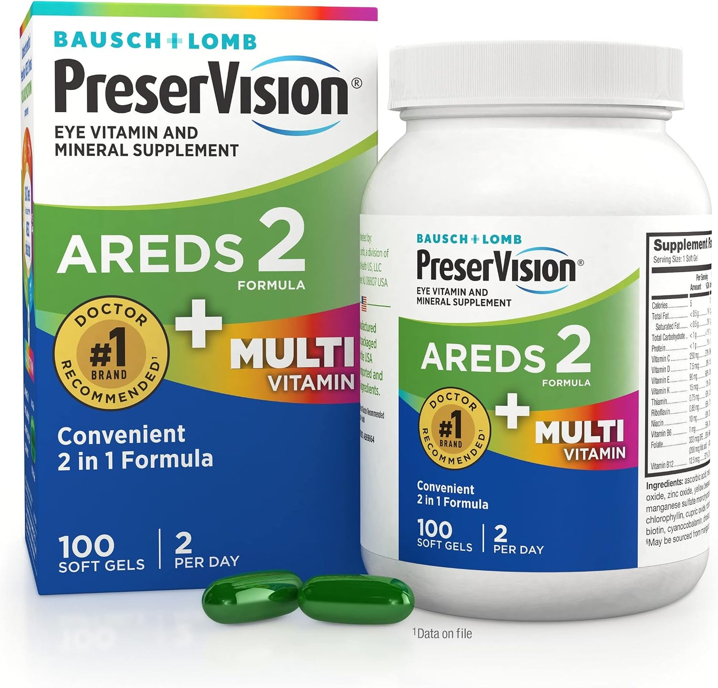 PreserVision AREDS 2 + Multivitamin - 2-in-1 Eye Vitamin with Lutein, Zeaxanthin, Zinc, and Vitamins C, D & E - 100 Softgels - görsel 1