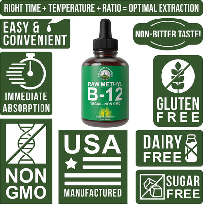 Raw Methyl B12 Liquid Drops – Vegan Sublingual Vitamin B12 Supplement