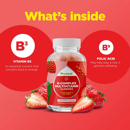 Vitamin B Complex Gummies for Adults & Kids - B Vitamins with Thiamine, Riboflavin, Niacin, B6, B12 & Folate - 60 Gummies