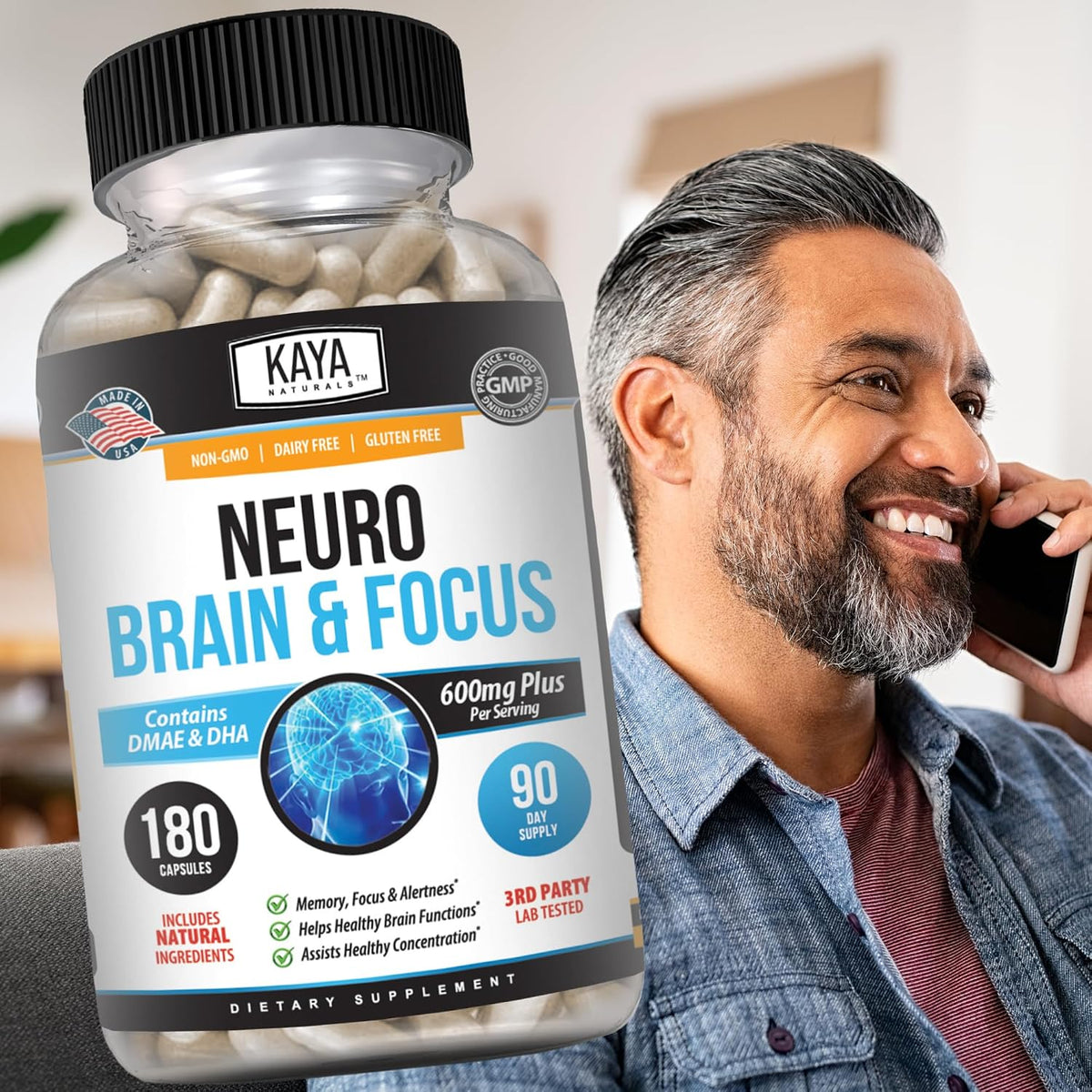 Kaya Naturals Neuro Brain – Nootropic Brain Support Supplement for Memory, Focus & Concentration (180 Capsules) - görsel 8