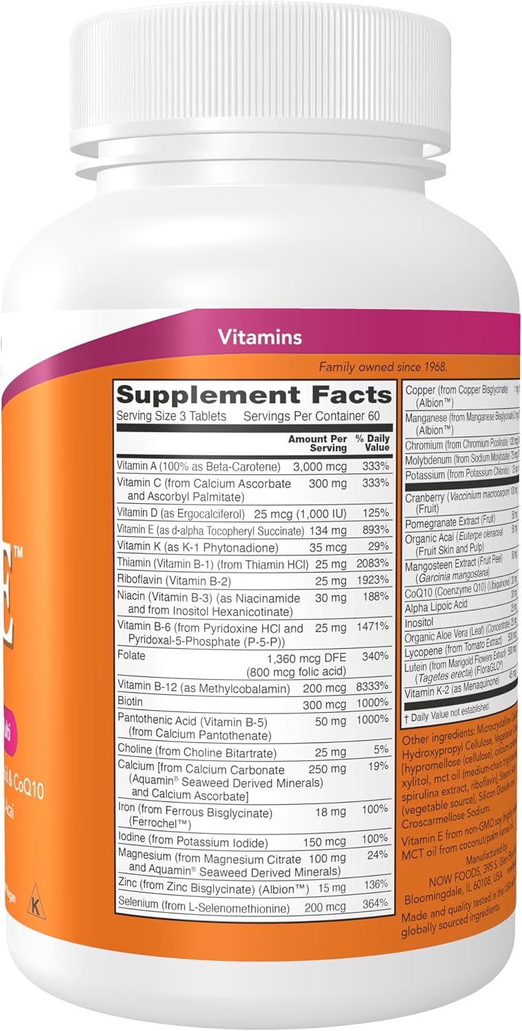 NOW Foods Eve Women's Multivitamin with Cranberry, Alpha Lipoic Acid, CoQ10, and Superfruits – 180 Tablets - görsel 2