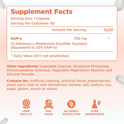 Clear Formulae Bioactive SAM-e 750mg - High Strength SAM-e Supplement with Biologically Active S,S Form