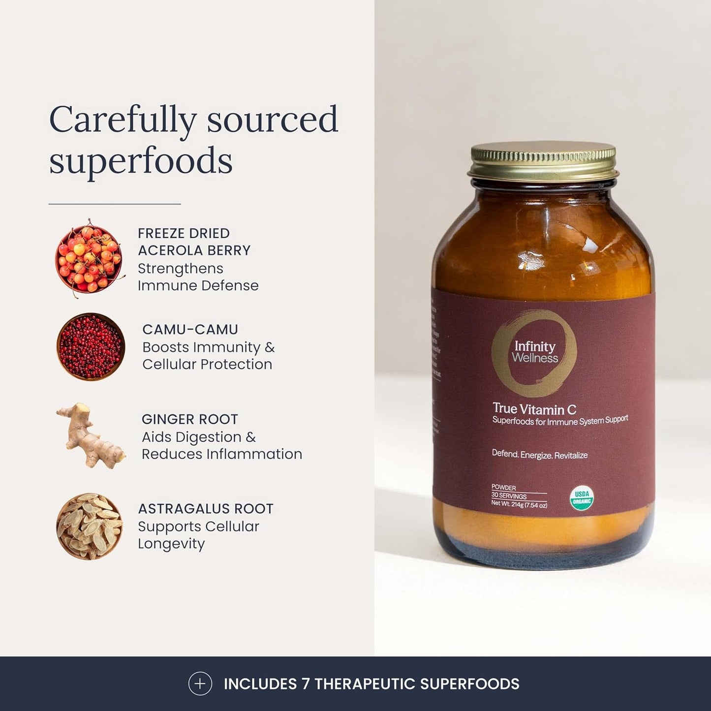 Infinity-C Organic Wholefood Sourced Vitamin C Powder | Acerola, Camu Camu & Amla | 1000mg Superfood C | High Strength | Shilajit, Astragalus Root & Ginger | Vegan, Non-GMO (30 Servings) - görsel 3
