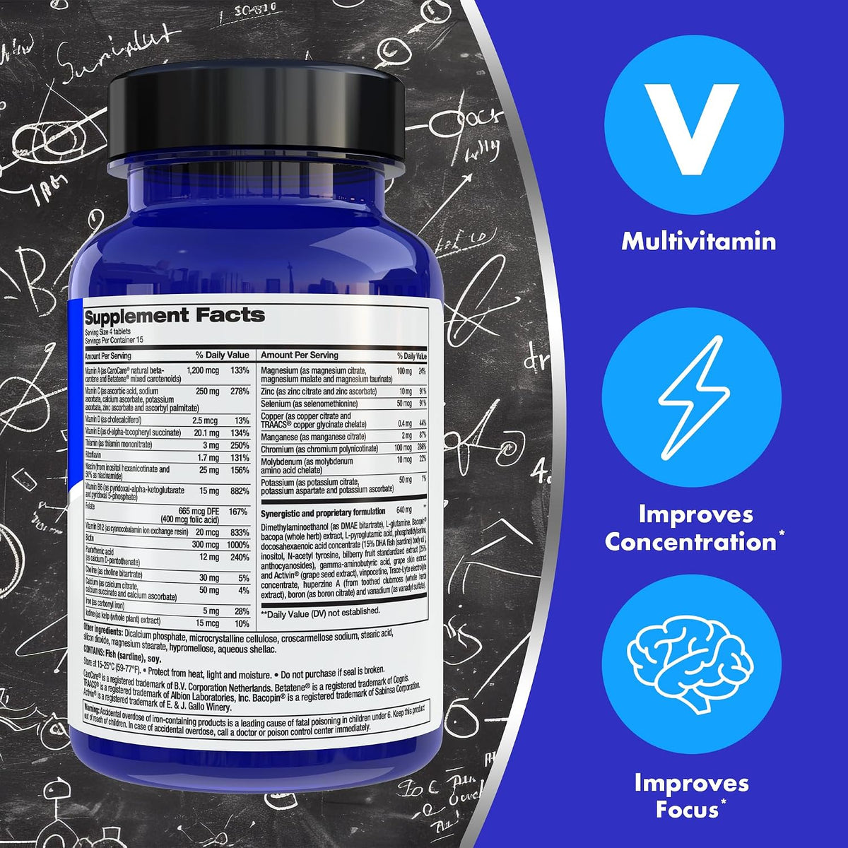 Focus Factor Brain Food Supplement: Complete Multivitamin with B6, B12, D, Bacopa Monnieri & Tyrosine for Memory and Concentration, 60 Tablets - görsel 3