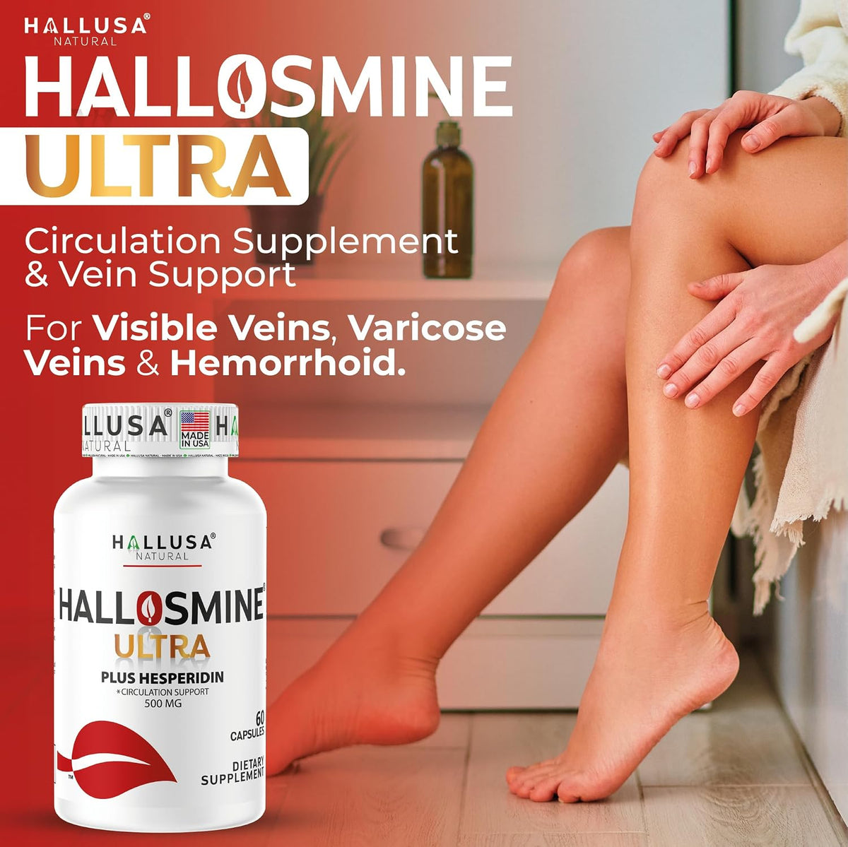 Hallusa Natural Hallosmine Ultra Diosmin 500mg & Hesperidin 150mg – Blood Circulation Support, 60 Capsules - görsel 2