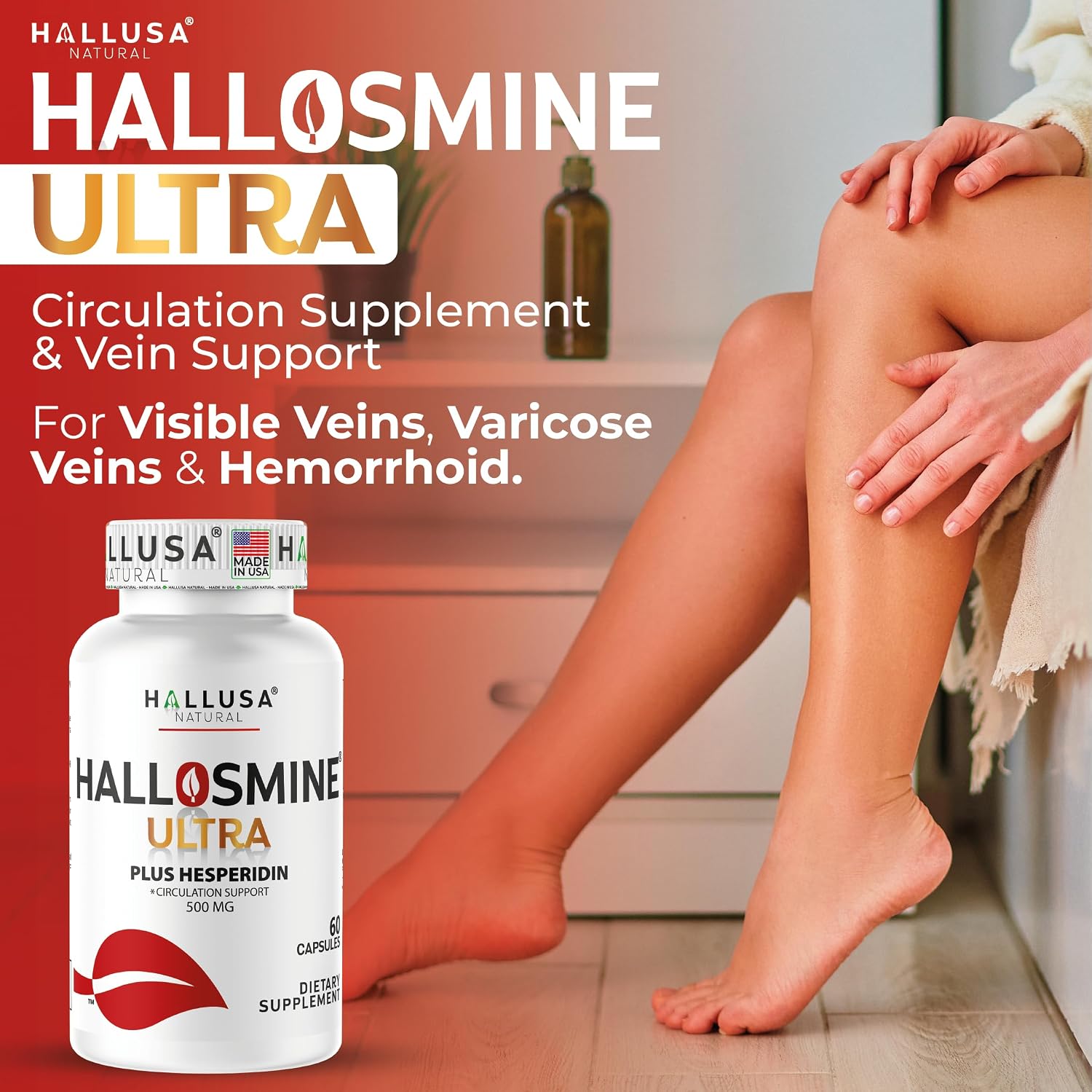Hallusa Natural Hallosmine Ultra Diosmin 500mg & Hesperidin 150mg – Blood Circulation Support, 60 Capsules - görsel 2