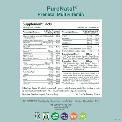 PureNatal Prenatal Vitamins – Organic Whole Food Supplement with Methylated Folate, Natural Iron, and Choline (120 Tablets)