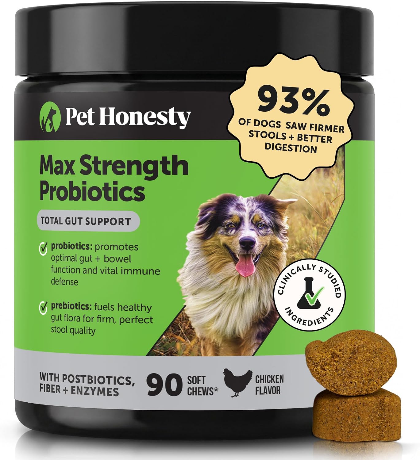 Max Strength Probiotics for Dogs with Digestive Enzymes – Prebiotics, Postbiotics & Fibre – Chicken, 90 ct - görsel 1