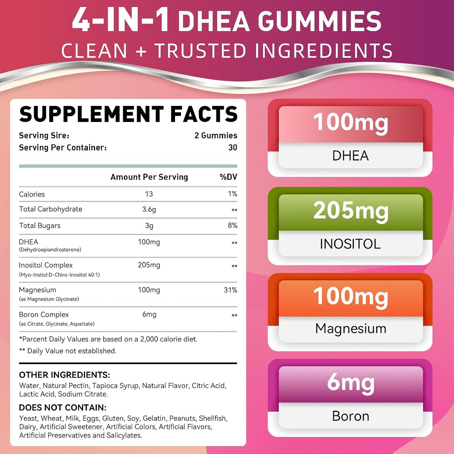 DHEA Gummies for Women | DHEA Supplement | 100mg/50mg Chewable with Boron, Inositol and Magnesium | Pro-Ageing, Ovarian Support, Sleep Support | Vegan | 60 Gummies - görsel 2