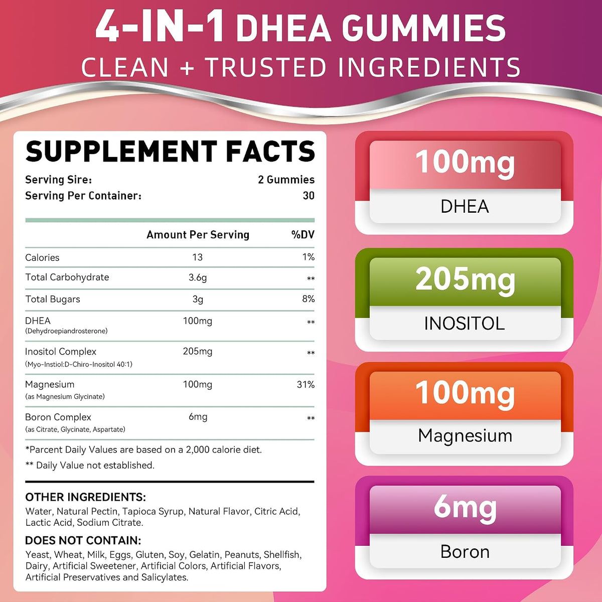 DHEA Gummies for Women | DHEA Supplement | 100mg/50mg Chewable with Boron, Inositol and Magnesium | Pro-Ageing, Ovarian Support, Sleep Support | Vegan | 60 Gummies - görsel 2