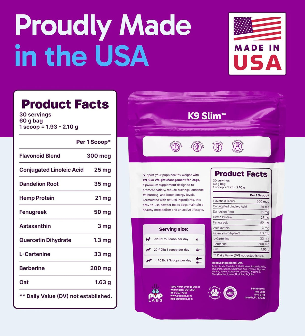 Pup Labs K9 Slim Dog Weight Loss Supplement - Natural Weight Management Dog Food Topper, 60 g - görsel 7